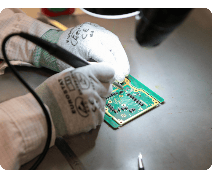 Soldering on electronic boards.
Prototyping
